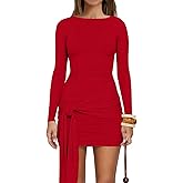 Misng Women's Sexy Long Sleeve Bodycon Mini Dresses Ruched Club Party Short Dress
