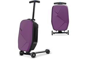 smilesun Scooter Luggage For Kids & Adults， Hardside Ride On Suitcase For Kids Ages 4-15 Multifunctional Lightweight Foldable Carry On Luggage With Wheels Ride On For Children Teenagers（Purple）