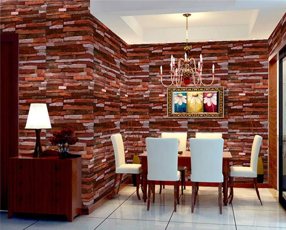 CHANMOL 3D Faux Brick Wallpaper Removable Textured Self-Adhesive Wallpaper for Bedroom Living Room TV Background Home Decor-17.6" x 390" (3D Red Brick)
