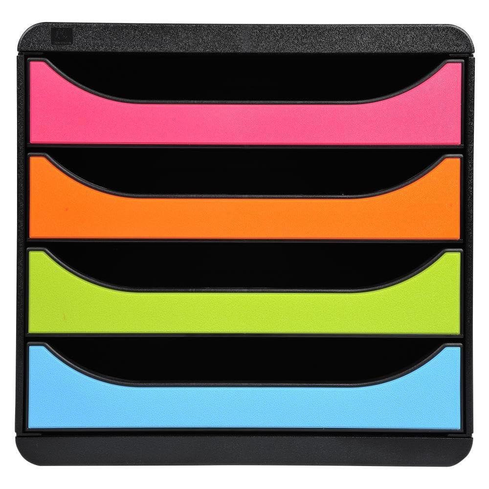 Exacompta - Ref 310498D - BIG-BOX Desktop Drawer Set - 4 x 55mm Drawers, Suitable for A4+ Documents, 347 x 278 x 267mm, 100% Recycled Plastic - Black/Harlequin — image 1