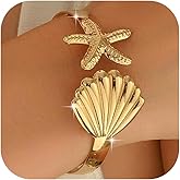Annpro Shell Starfish Cuff Bracelets for Women,Boho Starfish Seashell Pearl Bangle Bracelet,Trendy Cute Adjustable Beach Ocean Bracelets Party Holiday Jewelry