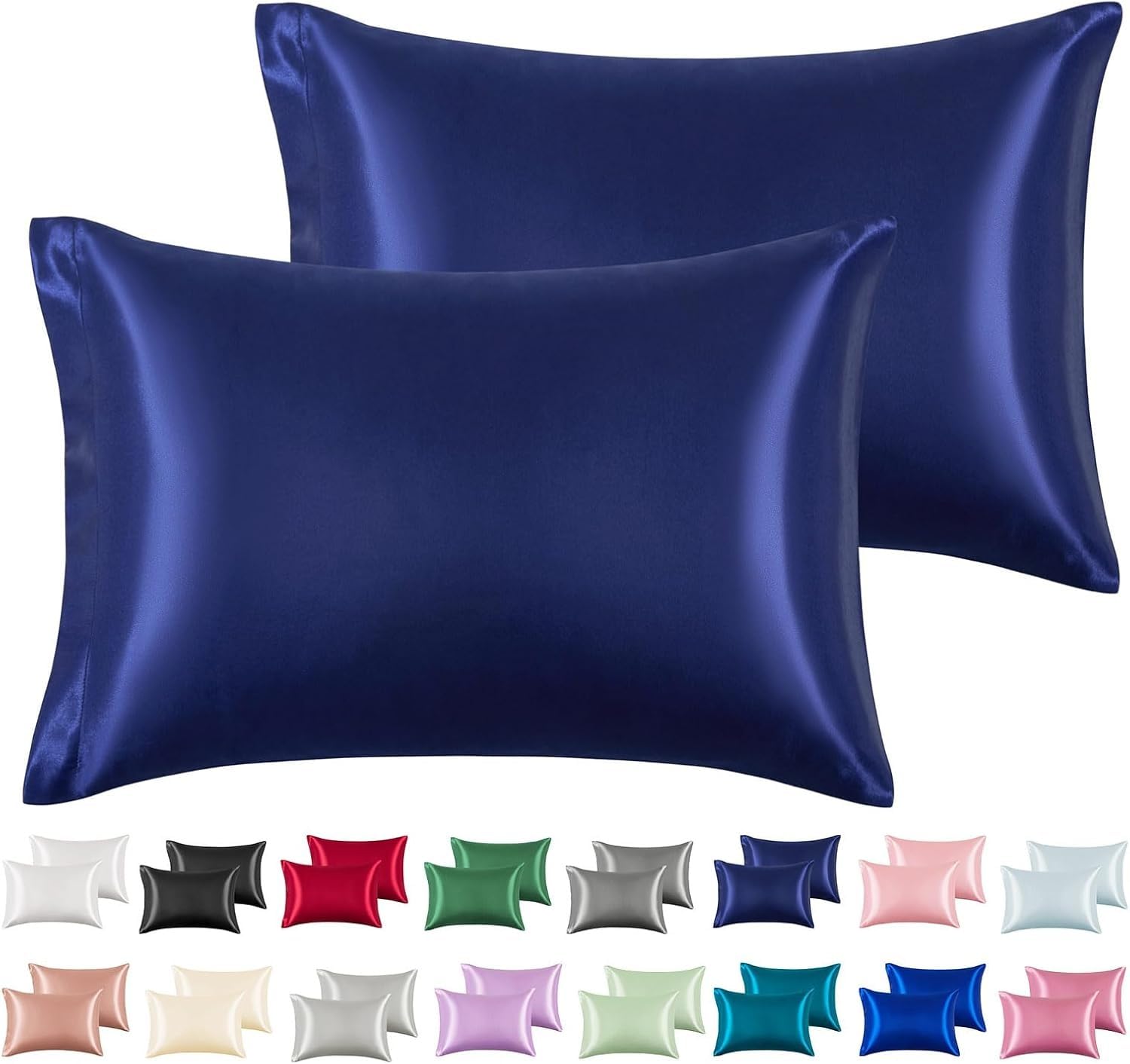 2pc New Queen/Standard Silk~y Satin Pillow Case Multiple Colors (Nave Blue, Standard)