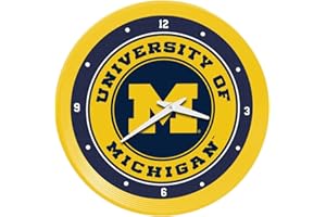 The Fan-Brand NCAA Michigan Wolverines: Ribbed Frame Wall Clock - Sports Team Bar Sign Décor - Home, Dorm, Office, Fan Cave, Garage