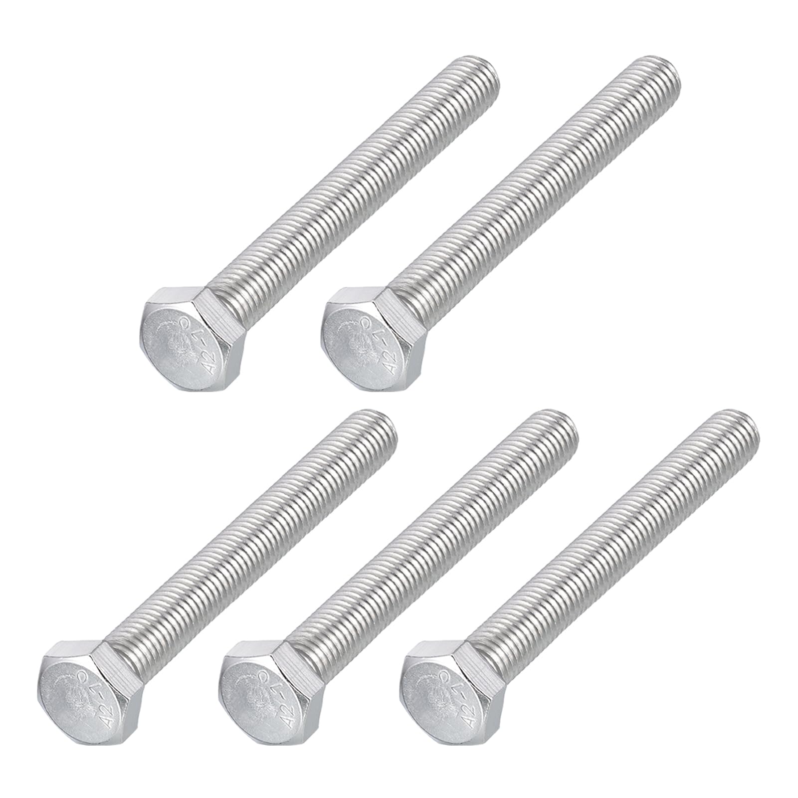 METALLIXITY Hex Bolts (M12-1.75x100mm) 5Pcs, 304 Stainless Steel Coarse Fully Threaded Hex Head Screw Bolt Machine Screws - for Furniture Repair, Silver