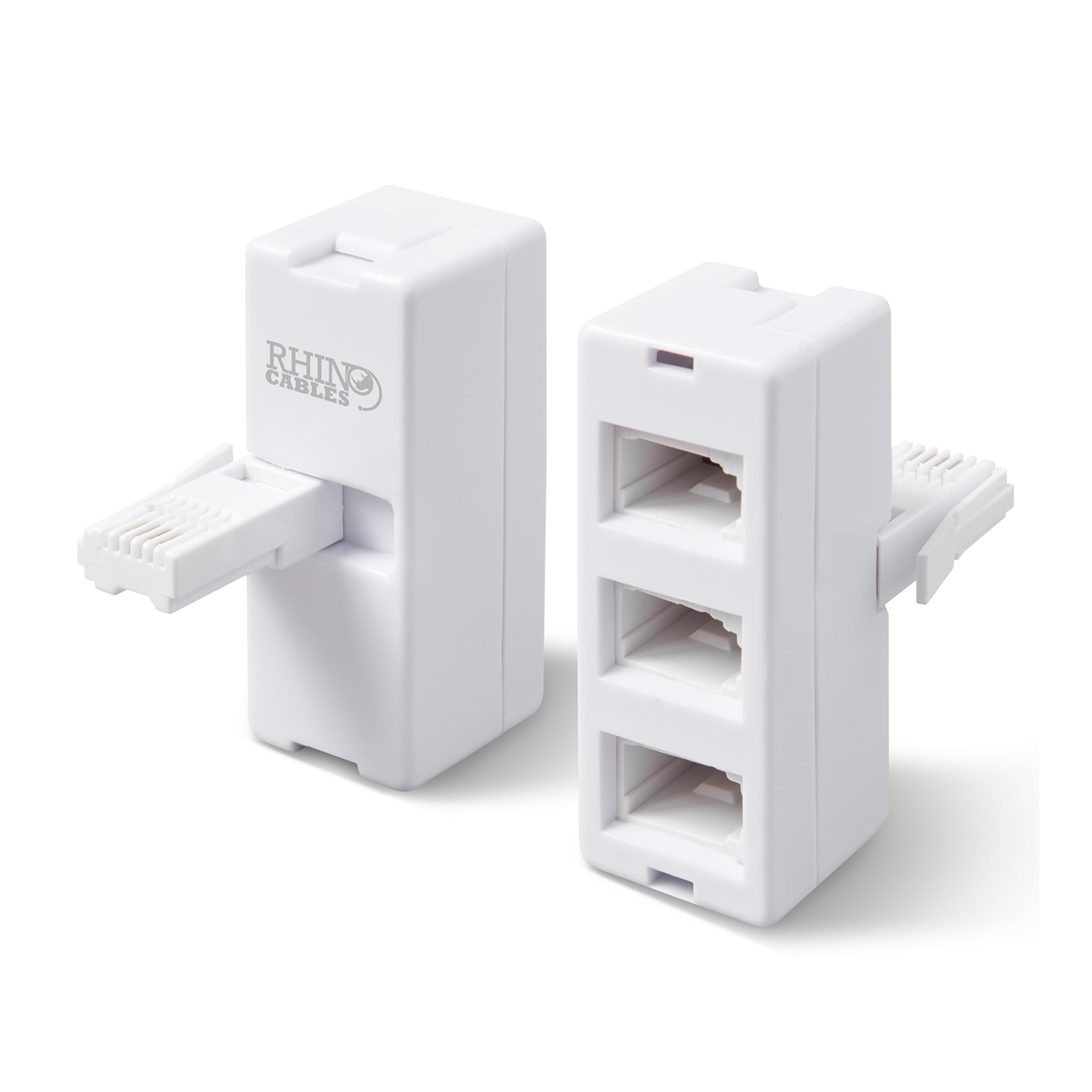 rhinocables - BT Socket Adapter | Triple 3-Way Splitter for Modem, Phone, Fax | Universal Fit for UK Landline Devices | Durable Plastic Design 3 Way