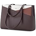 LOVEVOOK Laptop Tote Bag for Women, Office Work Bag Briefcase fit for 15.6 inch Laptop, Large Capacity Teacher Computer Bag Handbag Coffee/Brown/Beige