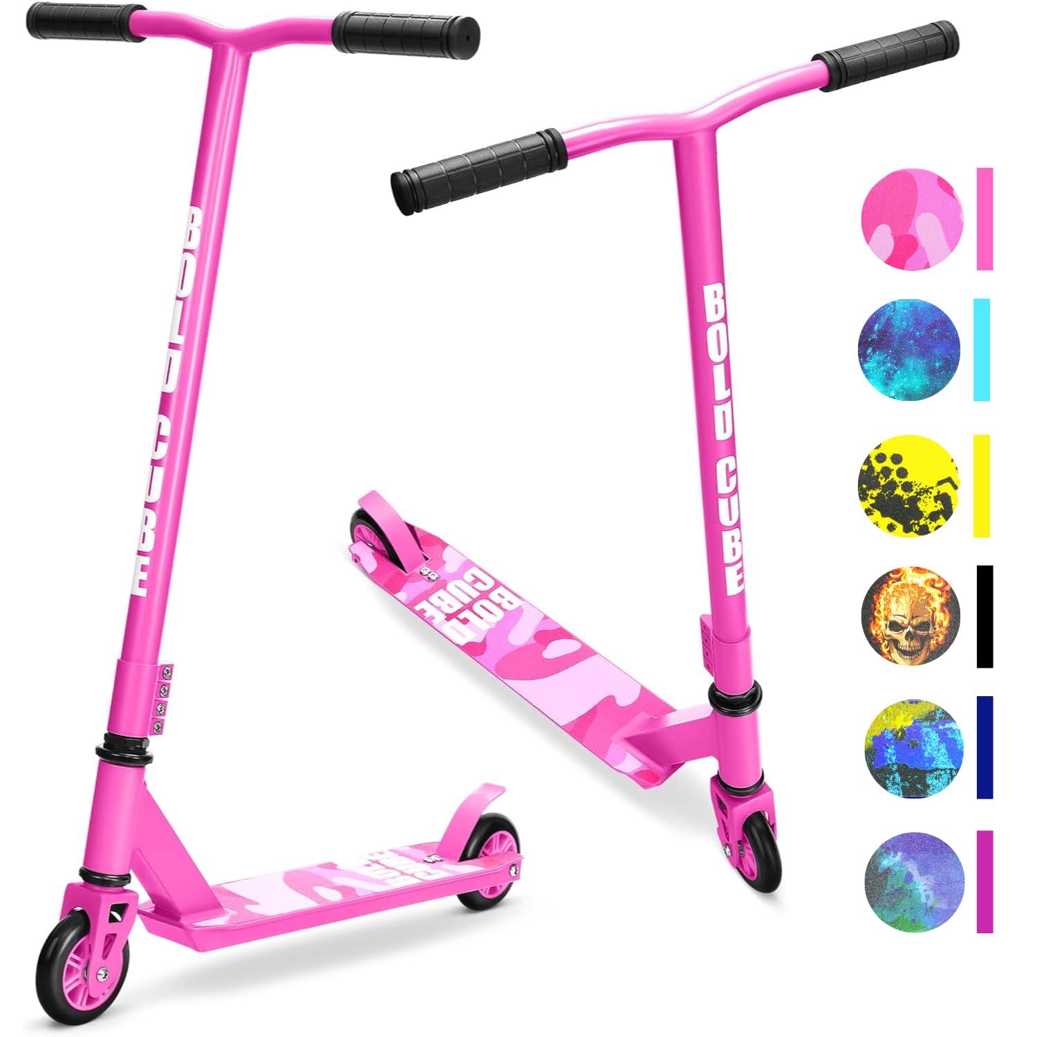 BOLDCUBE Stunt Scooter Pink for Kids Ages 6-12 8-12 Years | Freestyle Pro 360° | Aluminium Deck | ABEC 7 | Micro Crystalized Deck