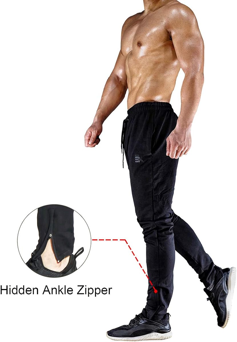 BROKIG Mens Zip Joggers Pants - Casual Gym Workout Track Pants Comfortable Slim Fit Tapered Sweatpants with Pockets at  Men’s Clothing store