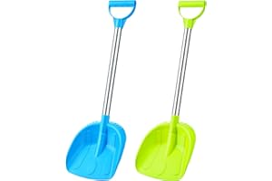 Leriton 2 Pcs Kids Snow Shovel with D Grip Handle Plastic Snow Shovel with Stainless Steel Handle 23.6 Inch for Boys Girls Outdoor Yard Garden Driveways Emergencies Removal(Red, Green)