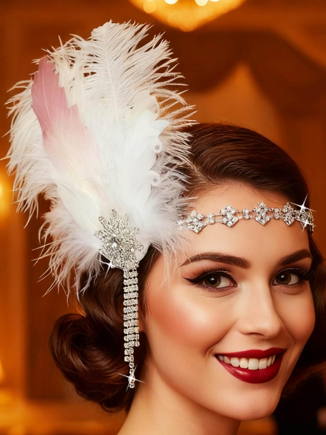 IYOU 1920s Feather Gatsby Headpiece White Flapper Headbands 20s Party Wedding Hair Accessories for Women