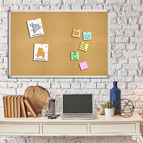 Lockways Cork Board Bulletin Board, Double Sided Corkboard 36" x 24", WallMounted Aluminum