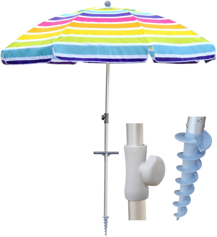 Amazon Com Snail 7 Ft Beach Umbrella Built In Sand Anchor With Tilt Aluminum Pole Portable Sun Ray Protection Beach Umbrella With Carry Bag For Outdoor Patio Mulit Color Sports Outdoors