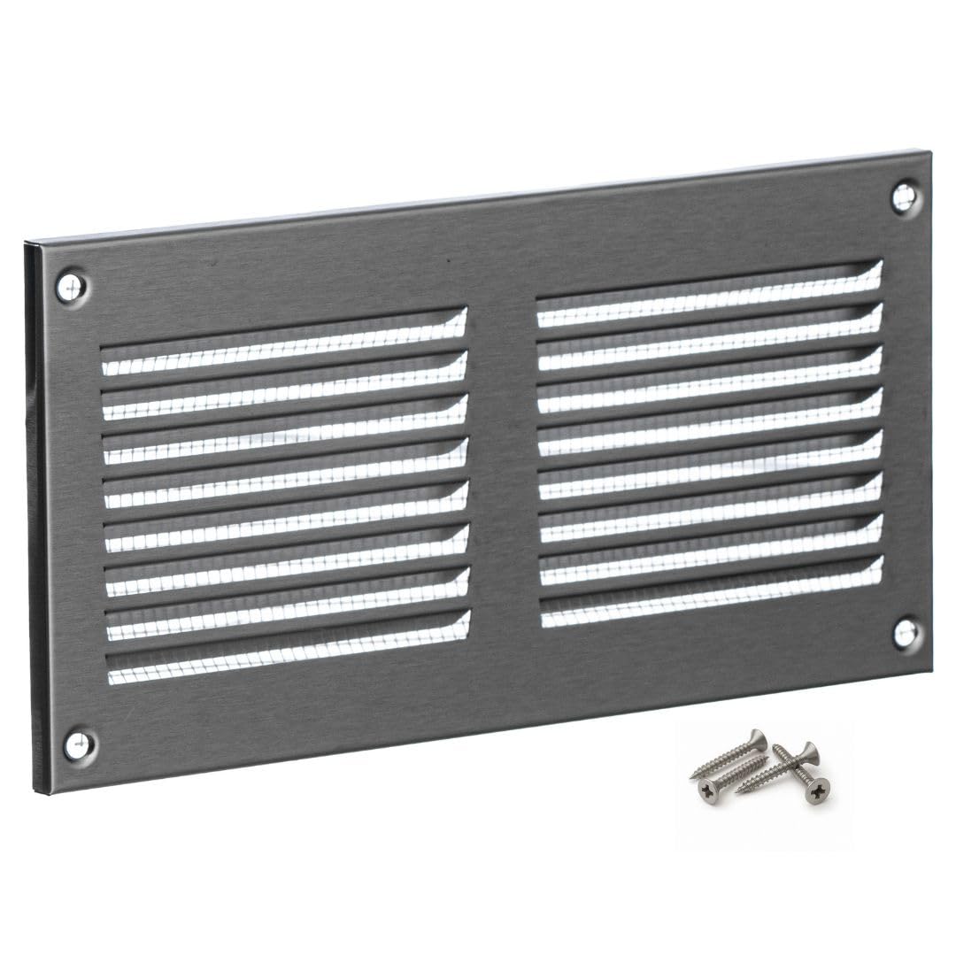 Steinberg14 Stainless Steel 200x100 mm / 8x4 inch Ventilation Grille Metal Exhaust Air Grille Ventilation with Insect Screen