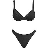 VOLAFA Women's Triangle Bikini Set Textured Push Up Underwire Solid Cheeky Two Piece Swimsuit Bathing Suit