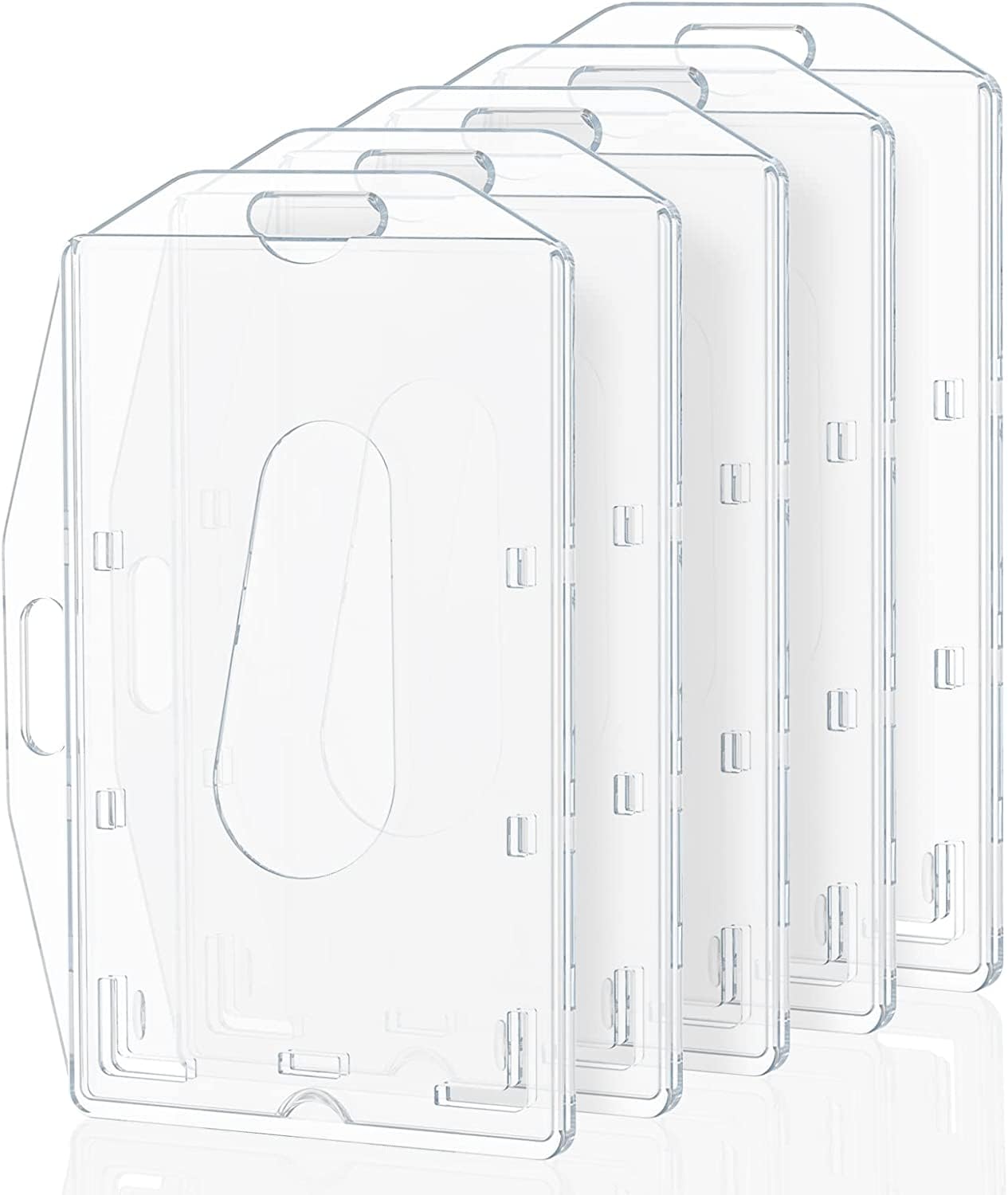 Photo 1 of 2 Pcs Hard Plastic Badge Holder, Dual-Sided Horizontal and Vertical ID Card Holders with Thumb Slots, Clear ID Badge Holder for Office and School Identity Cards Badge Holders Identification Badges