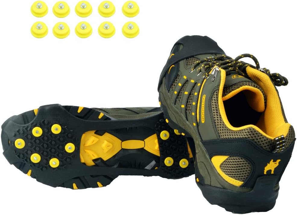 Ice Grips,Crampons Non-Slip Ice & Snow Grips Cleat Over Shoe/Boot Traction Cleat Rubber Spikes Anti Slip 10 Steel Studs Slip-on Stretch Footwear for Hiking and Walking