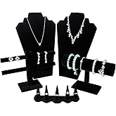 Sureio 5 Packs Black Velvet Jewelry Display Sets, Jewelry Displays for Shows, Watch Necklace Bracelet Organizer Ring Finger Holder Earring Stand Display for Women Girl Home Bedroom