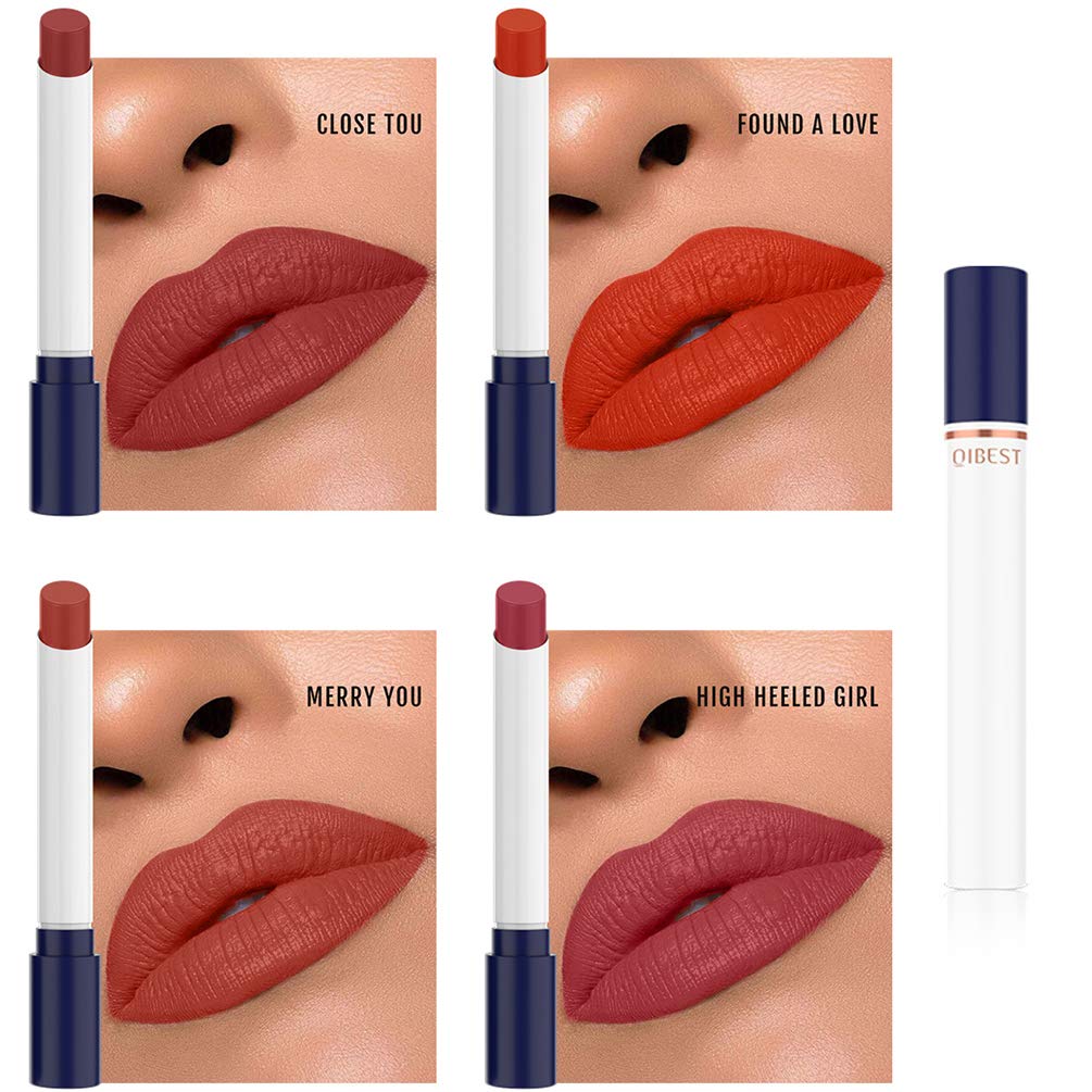 Creamy Cigarretes Red Lipstick Set, 4 Shades Make up Velvet Cosmetic Moisturizer Smooth Lip Stick, Mini Size Tubes (B)