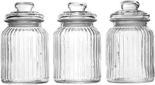 Frasco de vidrio con tapa de almacenamiento Conjunto de 3 decorativo