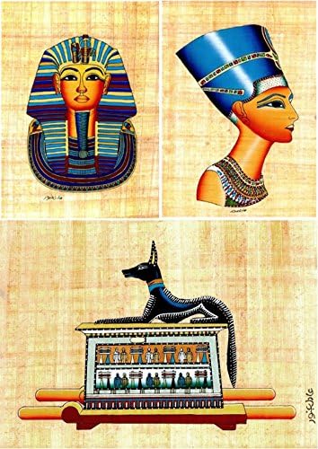 Egyptian Papyrus set of 3 8" X 12" Anubis Nefertiti Tutankhamon