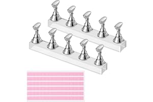 Etercycle Nail Stand Press On Nail Stand Nail Holder for Painting Nails Magnetic Nail Tips Practice Stands with 80Pcs Reusable Putty (Silver)