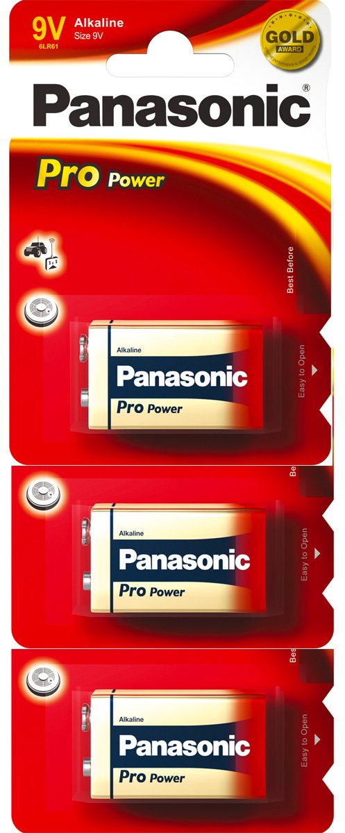 Panasonic Pro Power Gold 9V Alkaline Batteries 6LR61PPG 3/pk (6LR61, MN1604, PP3)