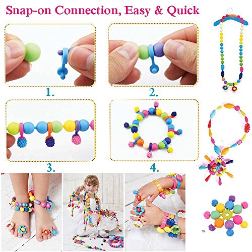 Edycur Pop Beads DIY Jewelry Making Kit, Art Crafts Toys for 3, 4, 5, 6, 7,8 Year Old Kids Girls,Hair Clasp,Necklace, Bracelet and Ring,Best Toys Gift for Kids