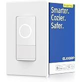 ELEGRP Smart Motion Sensor Switch, 2.4 GHz Wi-Fi Single Pole Light Switch Works with Alexa &amp; Google Assistant, App Remote Control, Neutral Wire Required, UL Certified, No Hub Required (White, 1 Pack)