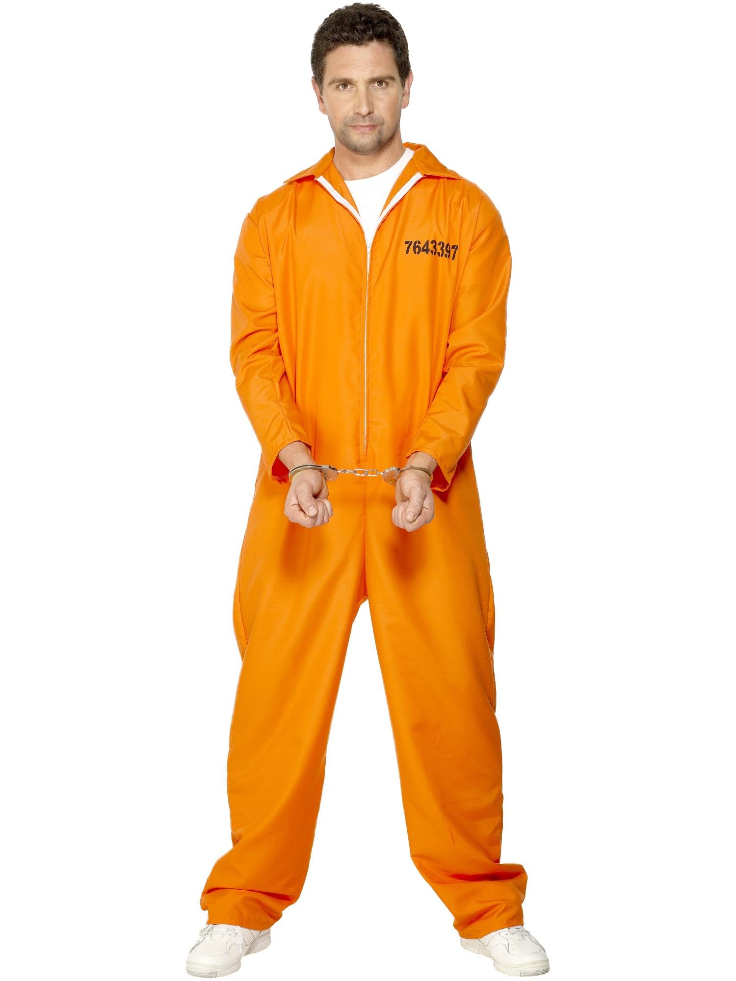 Smiffys Escaped Prisoner Costume, Orange with Boiler Suit, Cops & Robbers Fancy Dress, Adult Dress Up Costumes