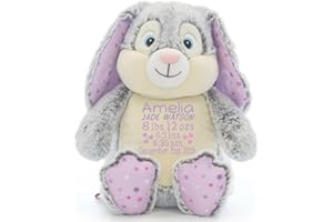 Personalized Bunny Plush with Birth Stats – Custom Embroidered Stuffed Animal, Newborn Baby Keepsake, Baby Shower Gift, Nurse