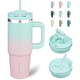 BJPKPK 30 oz Stainless Steel Tumbler With Handle Insulated Tumblers With 2 Straw Travel Coffee Mug With Lid,Bubble Gum