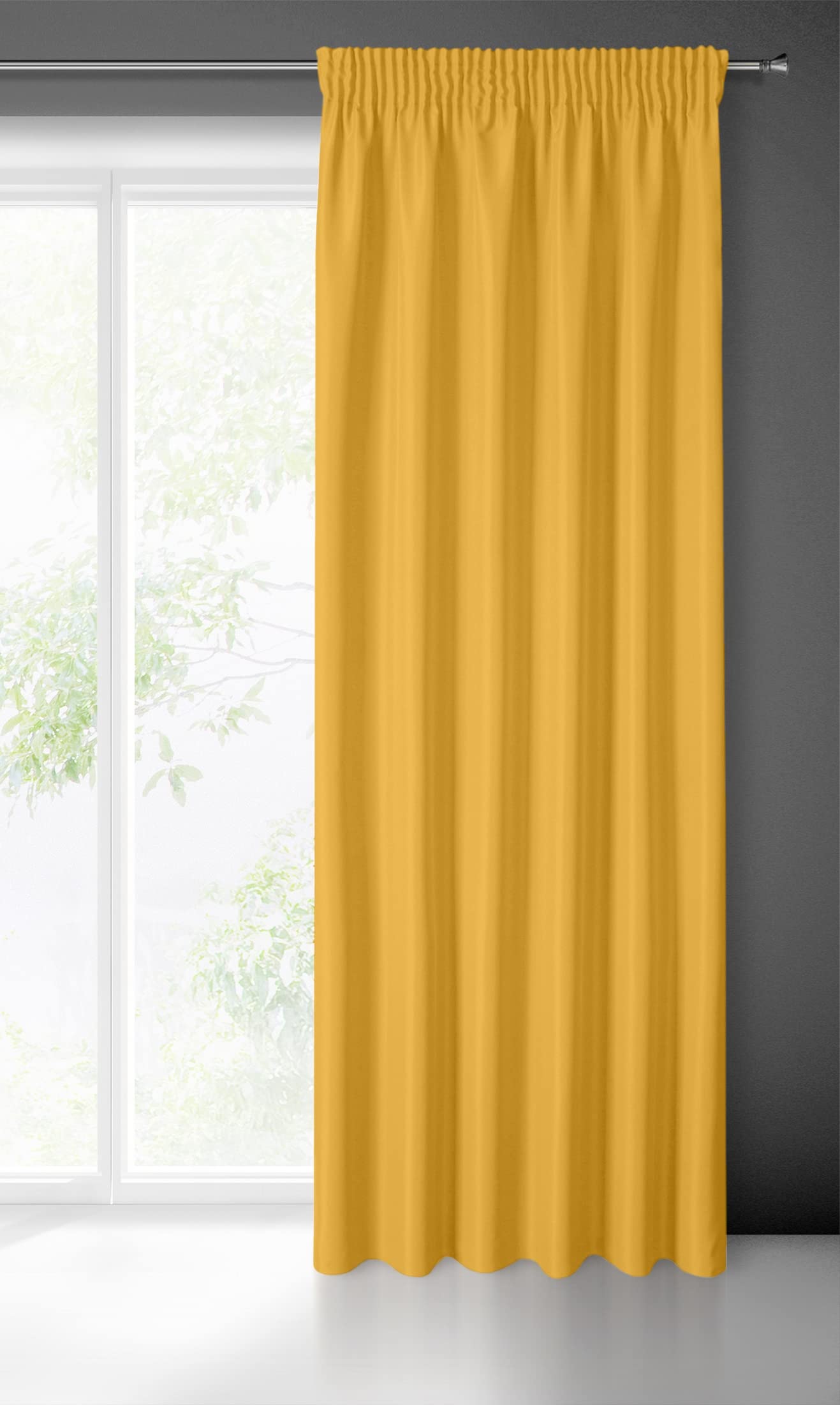 Eurofirany RITA Smooth Plain Modern Curtain with Rufflette Tape For Rail - 1 Unit, Bedroom, Living Room, Lounge, Kitchen, 140g m/2, W55 x L106, Mustard Yellow