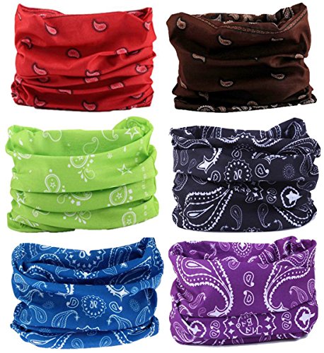 Kingree 6pcs Outdoor Magic Scarf for ATV/UTV riding, Seamless Bandanas Tube, High Elastic Headband with UV Resistance, (Free Paisely)