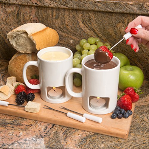 Set Fonduta Cioccolato Con Candela - Tazza Ceramica E Forchetta Per Sciogliere Cioccolato E Formaggio - Foto 12