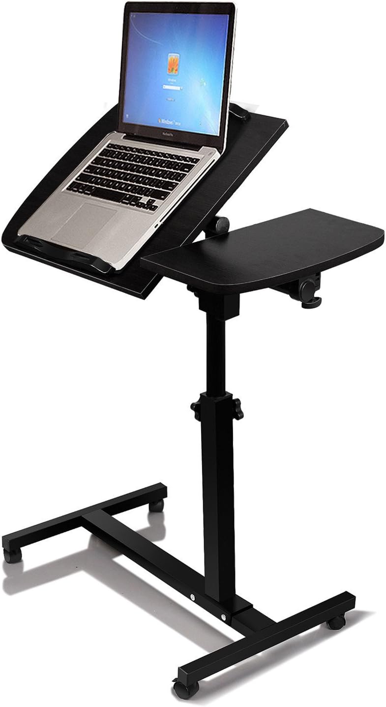 Adjustable Laptop Computer Desk,Portable Multipurpose Desk Cart with Side Table Perfect for Office & Home (Black)