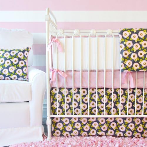 Caden Lane Pink Dahlia Flat Skirt Crib Set