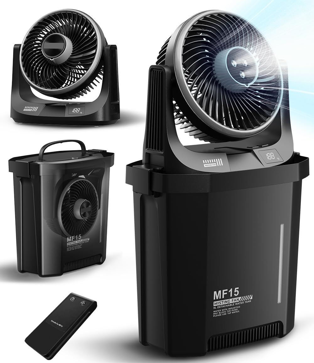 Photo 1 of Instern Portable Misting Fan with 9L Bucket, 20000mAh Rechargeable Battery Powered Floor Fan for Outside Travel, Replaceable Spray Nozzle&Battery,Outdoor Cooling Mist Fans for Patio - Matte Black