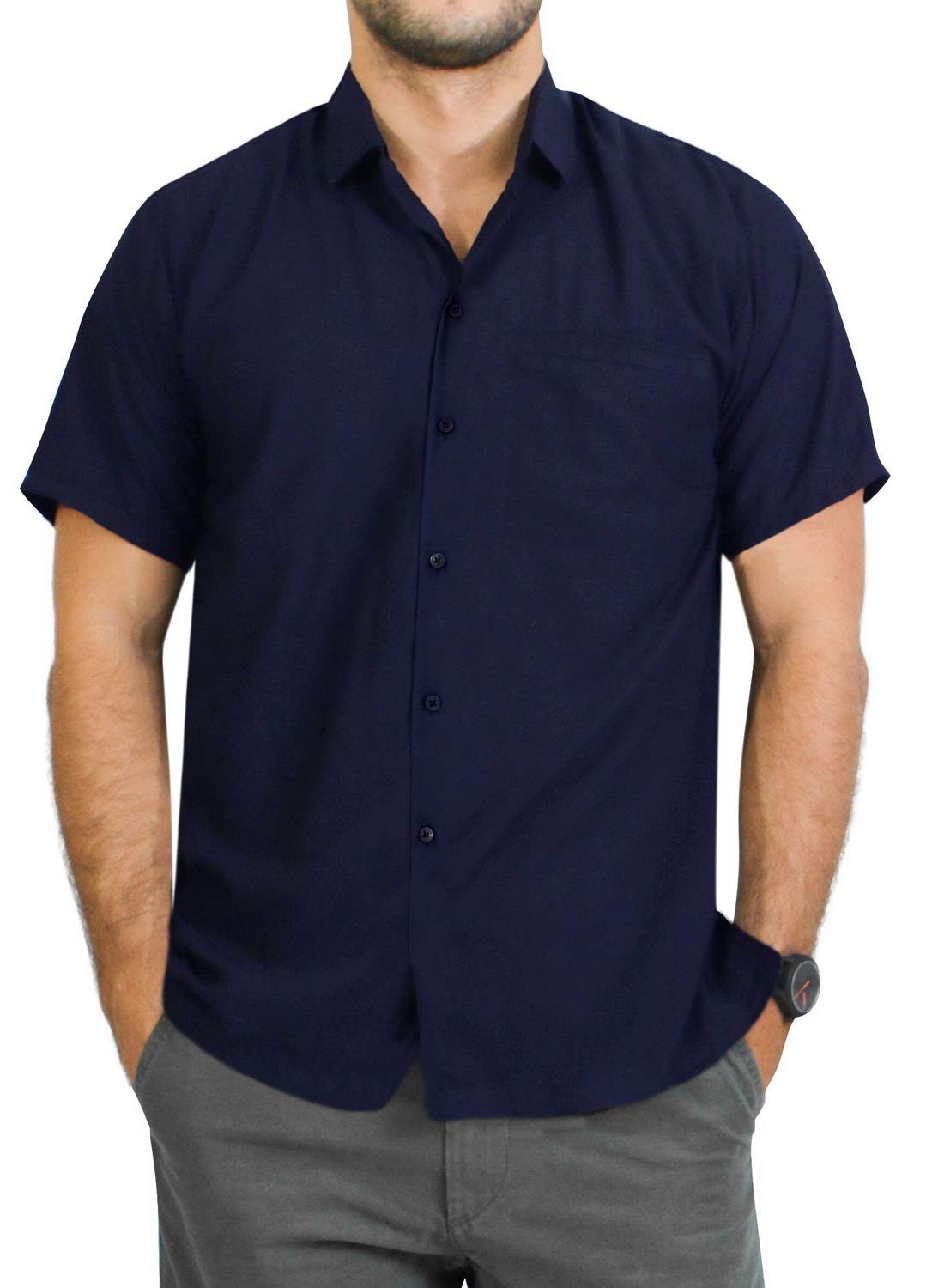LA LEELA Men's Short Sleeve Button Down Summer