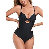 RELLECIGA Women’s Push Up One Piece Swimsuit Twist Front Cutout Adjustable Straps Swimwear