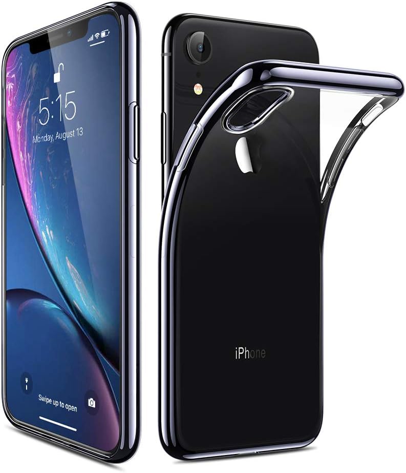Enflamo Crystal Clear Case Soft Back Cover Case with Electroplated Frame Bumper Ultra Slim TPU Gel Case for iPhone XR (Black)