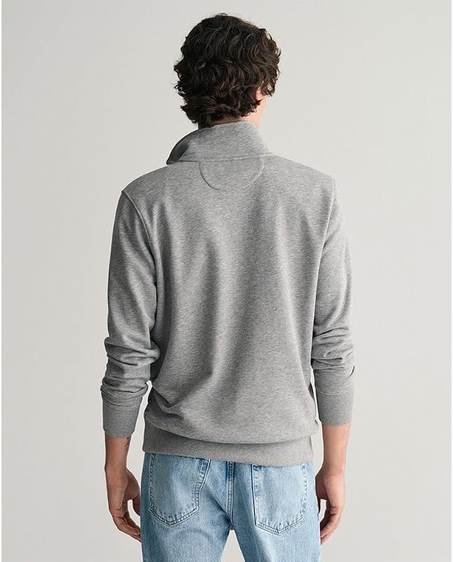 Sweatshirt Escudo Regular GANT Masculino com Meio Fecho, Cinzento Melange, M