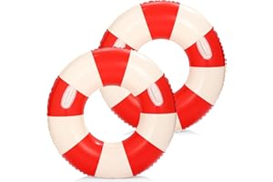2 PCS Large Inflatable Pool Floats with Handles for Swimming Pool Party Adults - 43 Pink Striped Pool Floaties Pool Tubes Swi