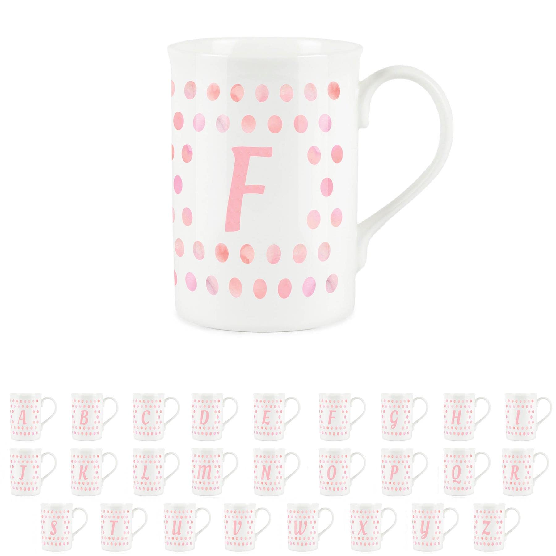 Purely Home Pink Polka Dots Spots Letter F Mug - Fine Bone China Alphabet Initials Gift/Present Mug