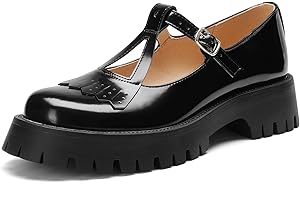 Amazing Cosy Black Platform Mary Janes for Women, Chunky Low Heel T-Strap Lug Sole Mary Jane Shoes, Cute Dressy School Girl (US Women Size 6-10)
