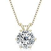 WOAINI 0.5/1/2/3 Carat Moissanite Solitaire Pendant Necklace in 925 Sterling Silver, Adjustable Necklaces Pendant 6-Prong-Set with Moissanite, 18"+2", Jewelry Gift for Women