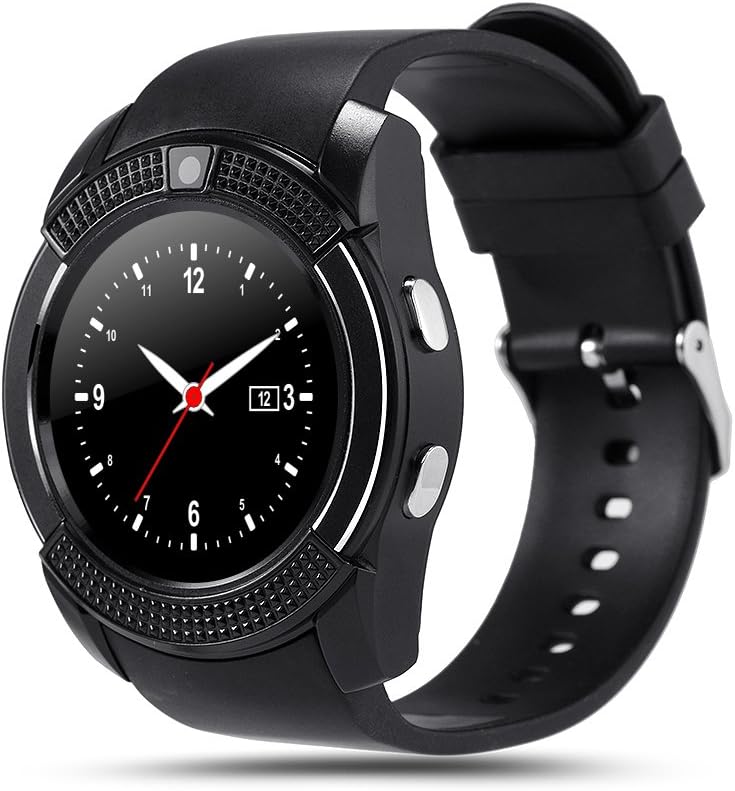 Bluetooth Smart Watch with SIM Card Slot Camera Phone Calls Smartwatch with Pedometer Music Playing Fitness Tracker Wrist Watch Bracelet for Men Women (Black)