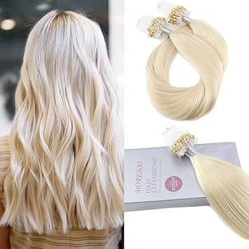 Moresoo 24 Inch Platinum Blonde Hair Extensions Micro Beads Human