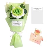 Foracio Crochet Flower Bouquet, Green Handmade Artificial Knitted Flowers, Crochet Rose Bouquet Gifts for Mother's Day Anniversary Birthday Graduation Lover Valentines Day