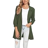Unifizz Women's Ruched 3/4 Sleeve Blazers Open Front Lightweight Slim Lapel Button Long Blazer Work Office Jacket