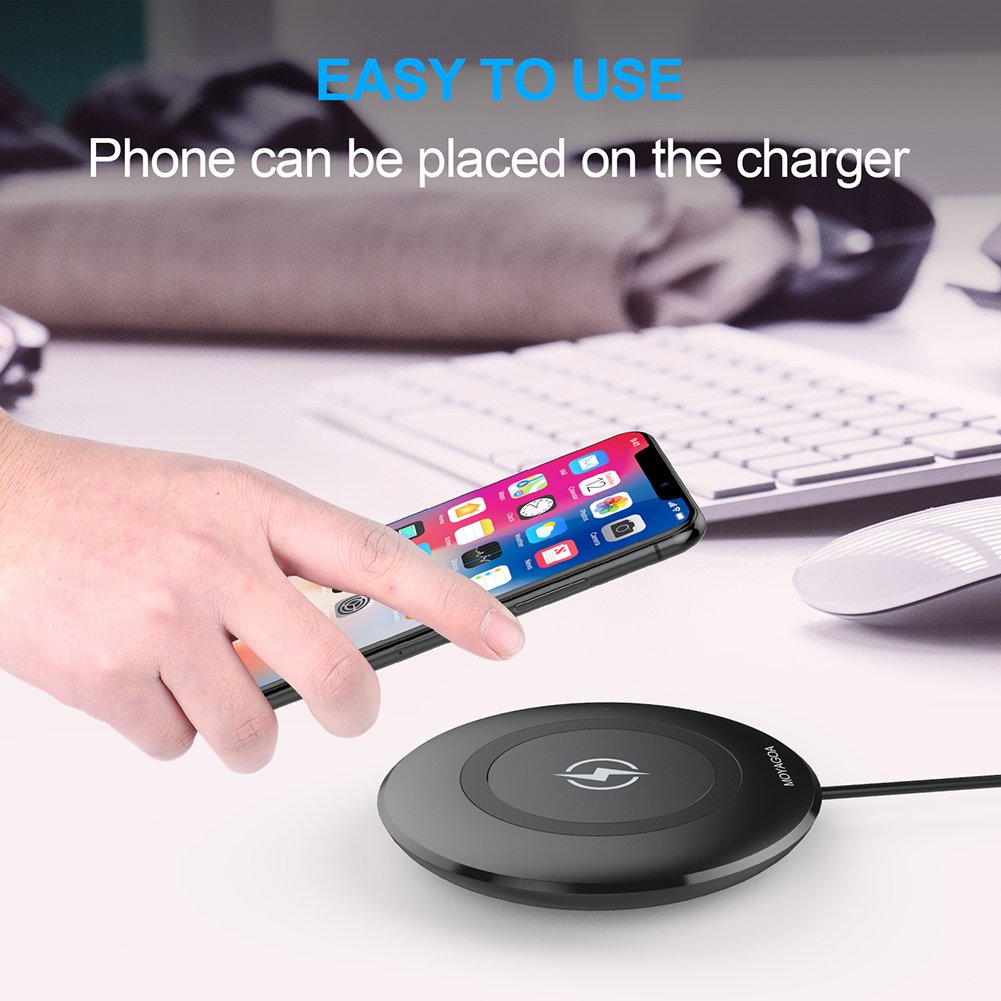 MOYAGOA Qi Certified Wireless Charging Pad (black). Protects your device from overheating. For iPhone X, iPhone 8 Plus, iPhone 8, Samsung Galaxy Note 8, S8, S8 Plus, S7 Edge S7, S6 Edge Plus, Note 8,